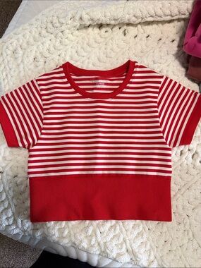 aerie Red and White Striped Short Sleeve Tee